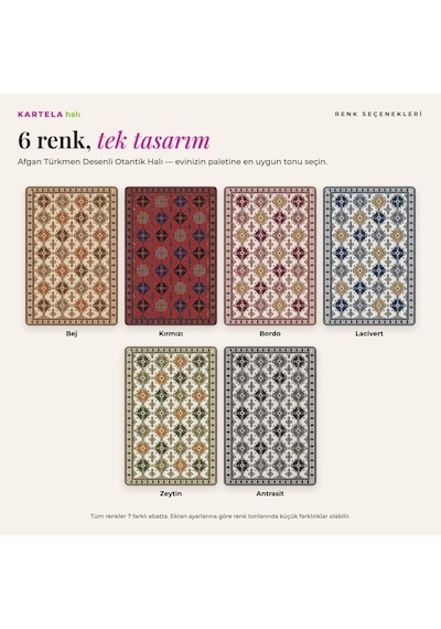 Kartela Halı Afgan Türkmen Desenli Otantik Halı Lacivert Kaymaz Taban 100x150 Cm