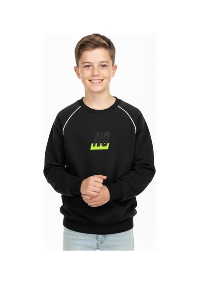 No Baskılı Kapşonsuz Rahat Erkek Çocuk Sweatshirt-90830 Siyah