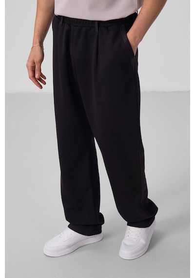 Tommylife Siyah Yüzeyi Dokulu Rahat Form Palazzo Erkek Pantolon - 82163 Siyah