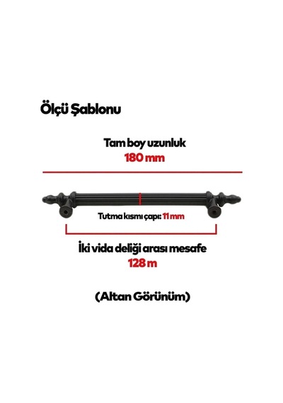 128 Mm Polimer Dolap Kulpu 20 Adet Vidalı - Mobilya Kulpları - 128 - Siyah Siyah Çift Delikli 128 Mm