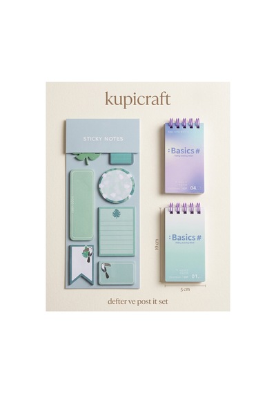 2 Çizgisiz Defter Ve 1 Adet Post İt Pastel Yeşil & Mint & Açık Mavii Tasarım Yeşil - 942403633 Yeşil