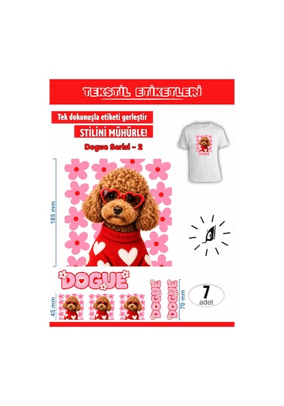 Ütü İle Yapışan Kıyafet Etiketi Dogue Serisi-2 7li Set Karışık
