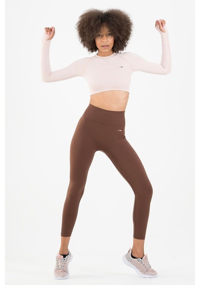 Maraton Active Slimfit Kadın Bisiklet Yaka Uzun Kol Training Pudra Crop Top 816005 Pudra