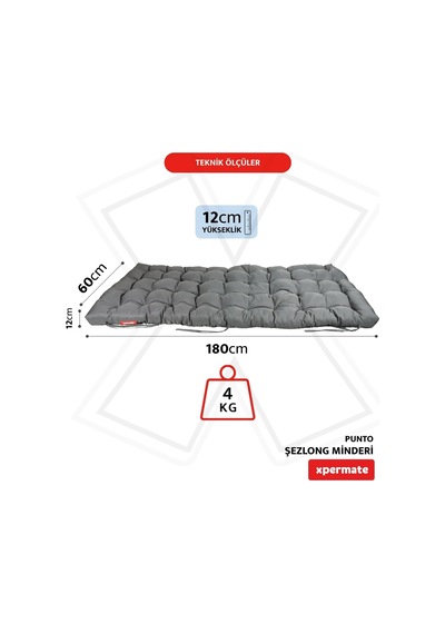 Şezlong Minderi 180x60x12 Cm Su İtici Uv Dayanımlı Plaj Minderi Punto Antrasit