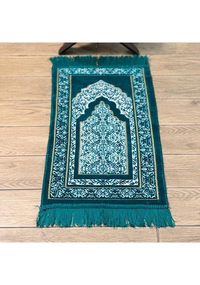 Kadife Çocuk Seccadesi - Yeşil 38x80 Cm - 180 Gr - Tesbih Hediyeli Çok Renkli