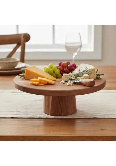 Doğal Akasya Ahşap Ayaklı Sunum Tahtası Ve Kesme Panosu - 24.5x9.5x1.5 Cm Dekoratif Kahve, Peynir Ve Sushi Servis Tepsisi Çok Renkli