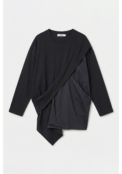 it's basic Kadın Siyah W5 Oversize Çift Parça Tasarım Gömlek Sweatshirt