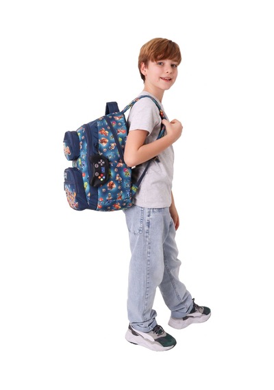 Kaukko Kids Beş Bölmeli Erkek Çocuk Boom Baskılı Lacivert İlkokul Okul Sırt Çantası - L5419
