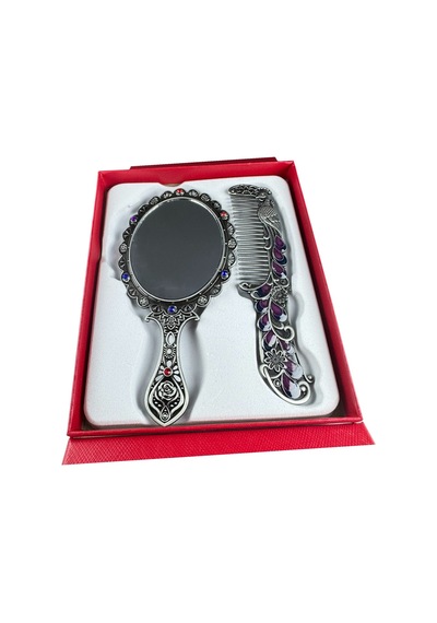 Tavus Kuşu Desenli Vintage Ayna Tarak Seti Özel Tasarım Ve Özel Kutulu 13,5 Cm & 13 Cm Çok Renkli 841684427