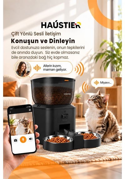 Qq029-Dual Siyah Kameralı 1080p Gece Görüş Akıllı Mama Kabı 2.4ghz/5ghz 4lt Metal Kase