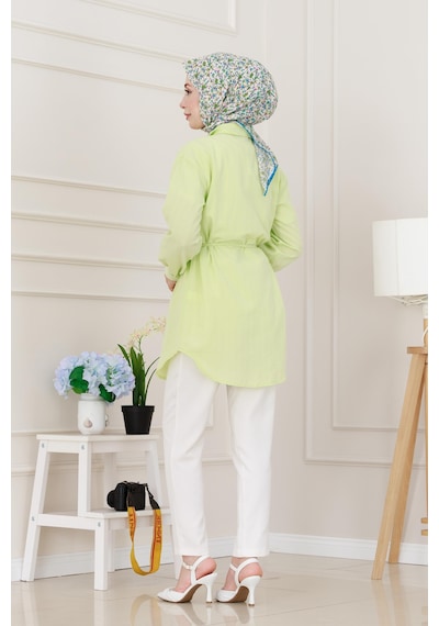 Sevitli Beli Bağcıklı Allerli Taşlı Tunik-sarı-5223 Sarı