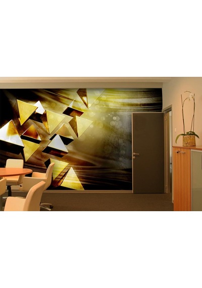3 Boyutlu Geometrik Gold Renk Duvar Kağıdı