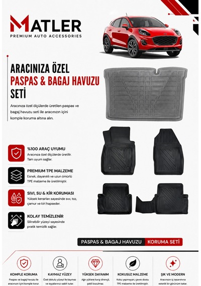 Ford Puma 2023 Model 4d Ekstra Havuzlu Paspas Ve Bagaj Havuzu Set