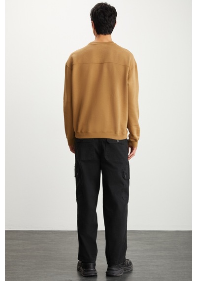 Grimelange Dımıtrı Erkek Soluk Efektlı Ceplı Süs Etiketli Oversıze Fit Haki Sweatshirt