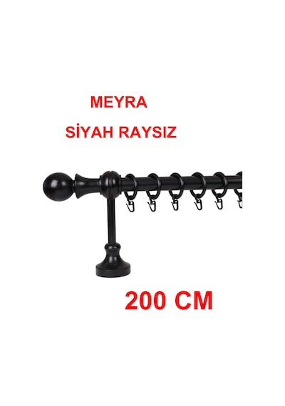 Meyra Demonte Başlıklı Ahşap Rustik Perde Askısı - Raysız -siyah 200 Cm Siyah