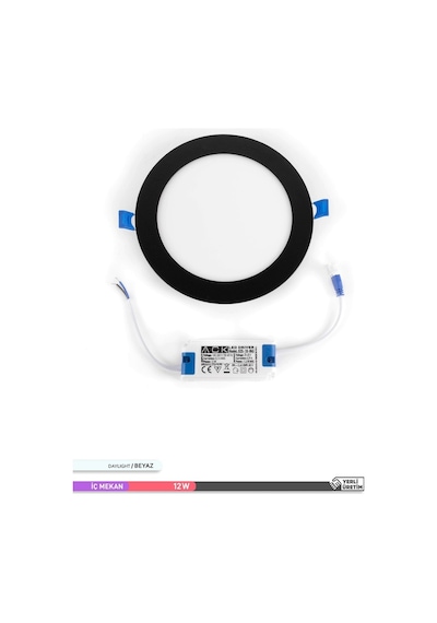ACK 12W Sıva Altı Yuvarlak LED Panel Armatür Siyah Gövde 6500K Be Siyah