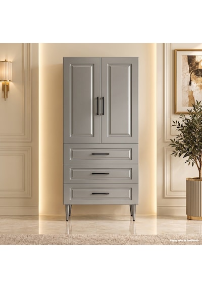 Menton Çok Amaçlı Dolap 60 Cm 2 Kapak 3 Çekmece Parlak Metalik Gri - Çok Amaçlı Raflı Dolap Bej Menton Çok Amaçlı Dolap 60 Cm 2 Kapak 3 Çekmece Parlak Metalik Gri - Çok Amaçlı Raflı Dolap Bej