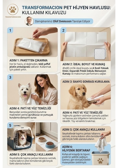 Transformacion Pet Havlusu - Kedi Köpek Banyo Havlusu Tek Kullanımlık Kuru Havlu 40x80 Cm 100 Adet 721808