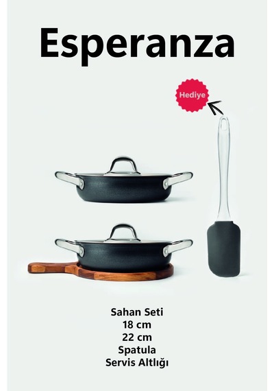 Esperanza 5 Parça Titanyum Sahan Seti Siyah Silikon Spatula Hediyeli