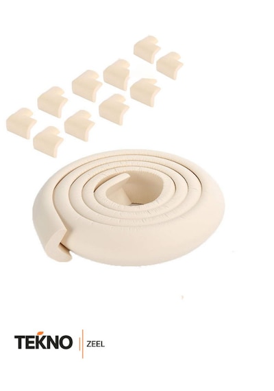 Teknozeel Krem Kauçuk Kenar Köşe Koruyucu Set Köşe Koruyucu 10 Adet Ve 2 Metre Kenar Bebek Emniyet Bandı