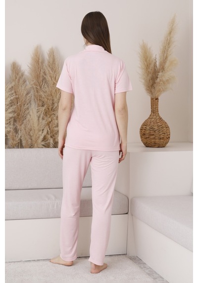 Wordex Mirano 2950 Polyviscon Kumaş Kısa Kollu Düğmeli Kadın Pijama Takımı Soft Pembe Wordex Mirano 2950 Polyviscon Kumaş Kısa Kollu Düğmeli Kadın Pijama Takımı Soft Pembe