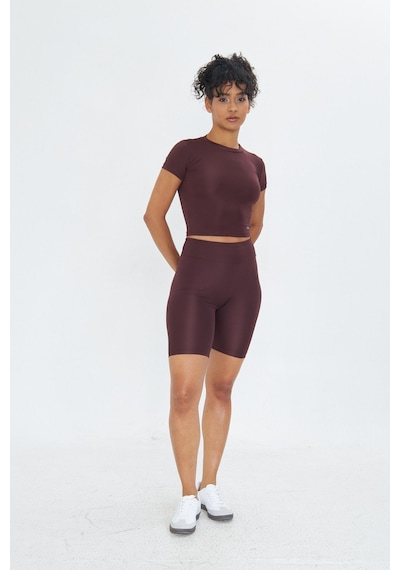 Lesa Wear Soft Touch Bedene Oturan Spor Crop T-shirt Short Fitted Kahverengi
