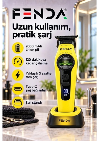 Fenda Profesyonel Saç Kesme, Ense Çizim Ve Sakal Tıraş Makinesi Sarı Fnsacks0015