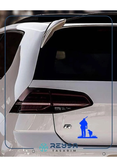 Avcı Ve Av Köpeği Araba Sticker 17x17 Cm Mavi