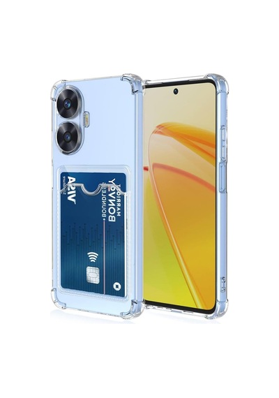 Realme C55 Kapak Kamera Korumalı Kartlıklı Darbe Emici Özellikli Şeffaf Silikon Kılıf