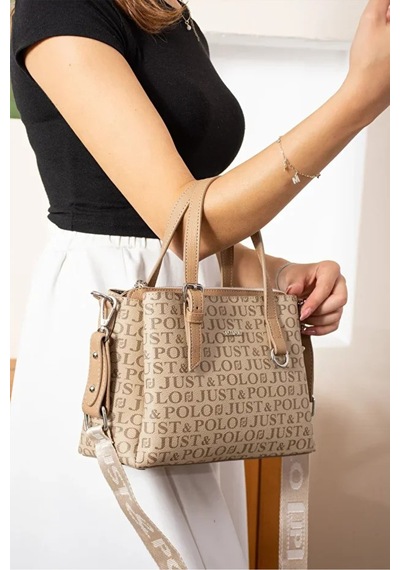 Just Polo Kadın Kabartma Desenli Lüks Omuz Çantası Shoulder Bag Kum