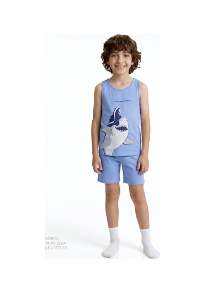 Penti Mavi Erkek Çocuk Fishy Friends Pamuklu 2li Pijama Takımı Bu11