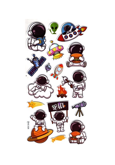 Sticker Kabartmalı Stiker Çıkartma Etiket Xhc026 -18x9 Cm- Sevimli Astronot Çok Renkli