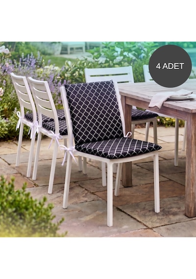 4 Adet 40x40 Cm Arkalıklı Sandalye Minderi Pamuk Polyester Kumaş İpli Sırtlı Mutfak Ve Bahçe Minderi Çok Renkli