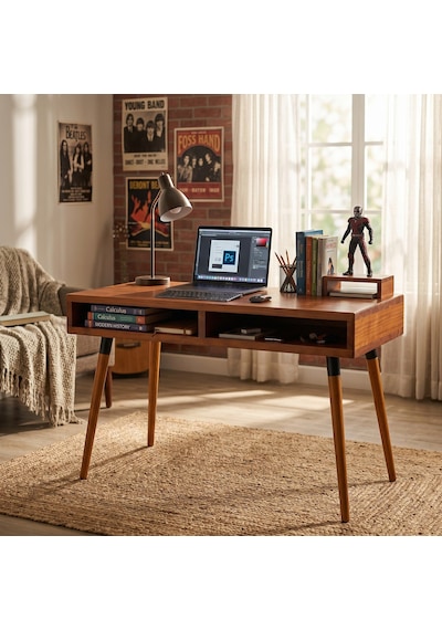 Mobenta Slot Desk: Masif Çalışma & Laptop Masası 2 Gözlü Depolama - 120x60 Bk Bakır