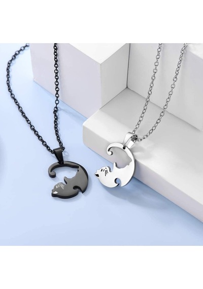 Tezzgelsin Unisex Ying Yang Kediler Cats Çiftli Sevgili Arkadaş Kolyesi Sevgili Kolyesi Arkadaşlık Kolyesi Gümüş - Siyah