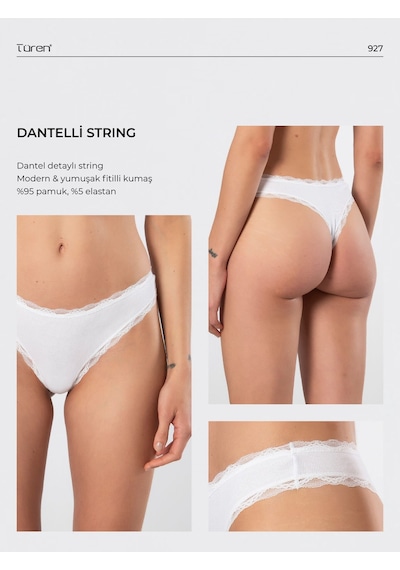 Türen Kadın Likralı Ribana Dantelli String 2'li Paket 927/beyaz Beyaz