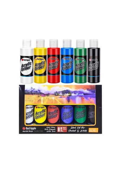 Red Apple 6 X 70 Ml Akrilik Boya Canlı Renkler Set 6 Ana Renk Akrilik Boya Seti Çok Renkli