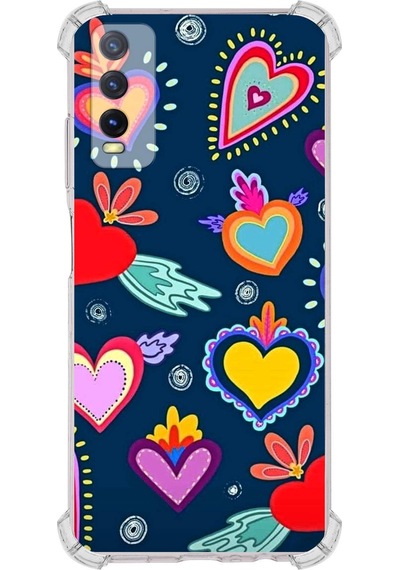 Vivo Y20s Uyumlu Retro Color 3 Baskılı Şeffaf Köşe Korumalı Antişok Kılıf