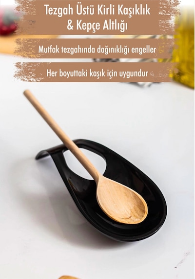 Akrilik Siyah Tezgah Üstü Kirli Kaşıklık & Kepçe Altlığı Çok Renkli