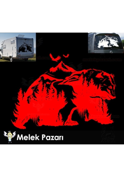 Orman Manzarası Ve Ayı Kamp Karavan, Off Road Sticker