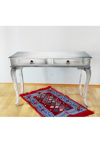 Masifart Samir 120 Cm Beyaz Eskitme Dresuar Makyaj Masası Patine Beyaz
