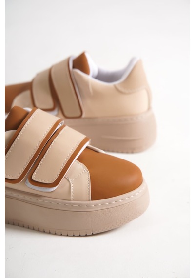 Dmr Elegance Valencıa Bağcıksız Cırt Cırtlı Ortopedik Taban Kadın Sneaker Spor Ayakkabı Ctt - Ten/kahve