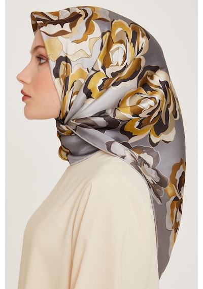 Armine İpek Eşarp 2025 Kış - 9234-32 Twill - Gri Sarı