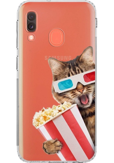 Galaxy A20e İle Uyumlu Kedi 1 Kamera Korumalı Şeffaf Kılıf Şeffaf