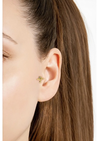 Kanatlı Yıldız Tragus Piercing Gold, Zirkon Taşlı, Anti Alerjik, Çelik Barlı, 8 Mm Çok Renkli