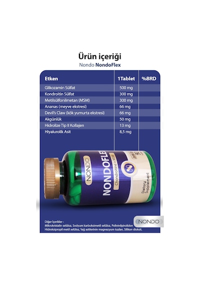 Nondo Flex 90 Tablet Jumbo Boy Glukozamin Glucosamine Kondrotin Msm Tip 2 Kolejen Akgünlük Eki