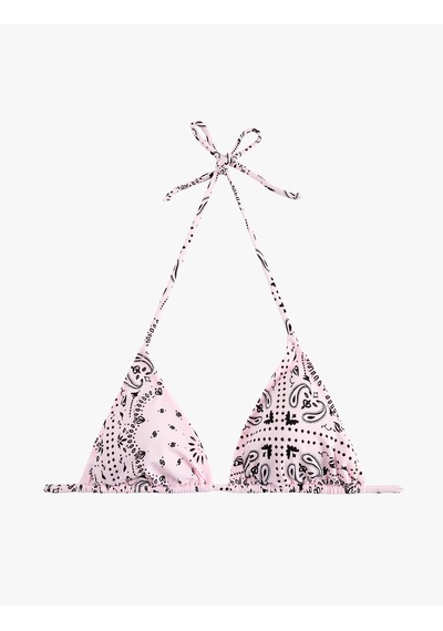 Koton Halter Yaka Şal Desenli Üçgen Bikini Üstü Pembe Desenli 6sak10295mm