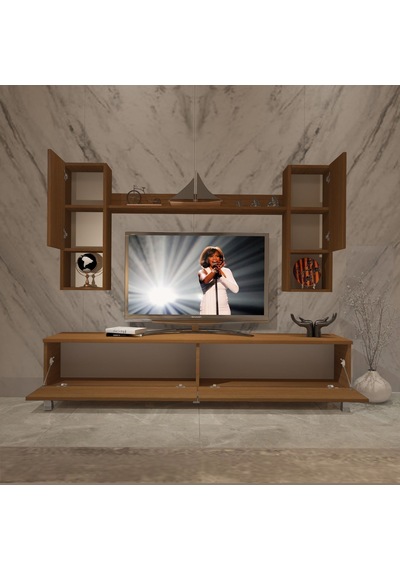 Decoraktiv Eko 5da Slm Std Krom Ayaklı Tv Ünitesi Tv Sehpası Ceviz