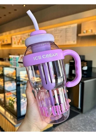 Sevgililer Günü Hediyesi Bıgmug Ice Cream Tritan Pipetli  Matara 1300 Ml Mor