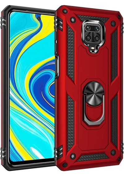 Noktaks - Redmi Note 9s Uyumlu Kılıf Koruyucu Yüzüklü Çift Katman Vega Kapak - Kırmızı - T13664